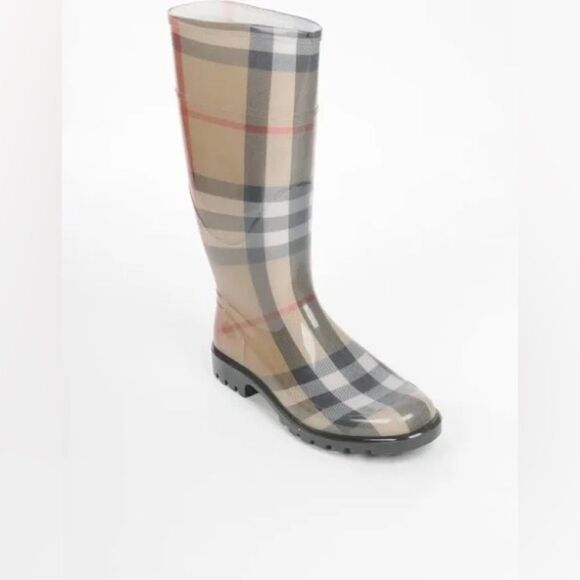Burberry Nova Tan and Black Plaid Rain Boots size 36 or 6 - Picture 1 of 10